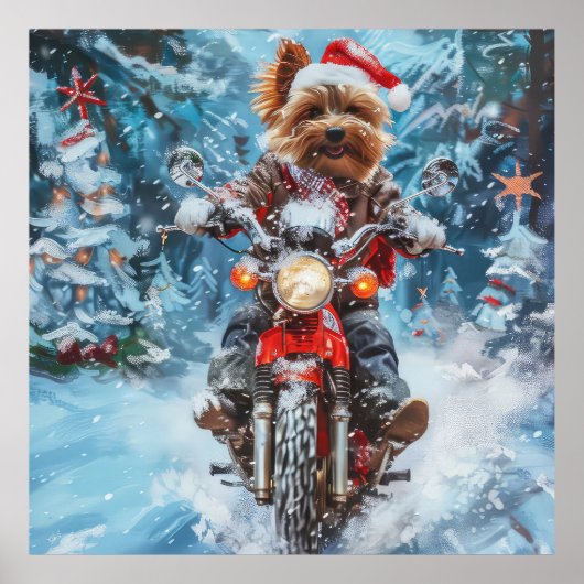 バイワーテリア犬オートバイクリスマスに乗る ポスター (正面)