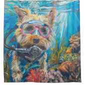 バイワーテリア犬スキューバダイビング水中 シャワーカーテン (正面)