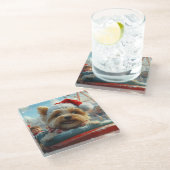 バイワーテリア犬ローラーコースタークリスマス ガラスコースター (アングル)