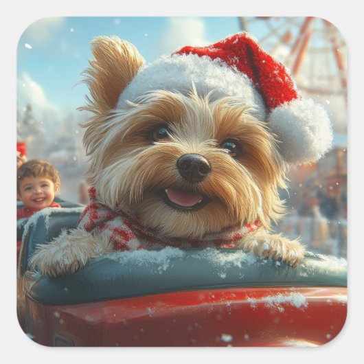 バイワーテリア犬ローラーコースタークリスマス スクエアシール (正面)
