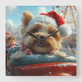 バイワーテリア犬ローラーコースタークリスマス スクエア壁時計 (正面)