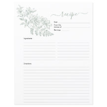 バインダー用の両面セージ緑レシピページ