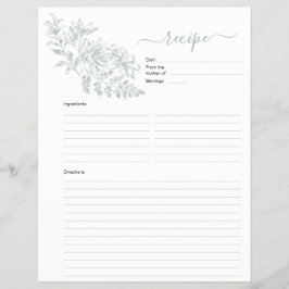 バインダー用の両面セージ緑レシピページ チラシ