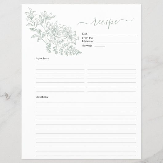 バインダー用の両面セージ緑レシピページ チラシ (正面)