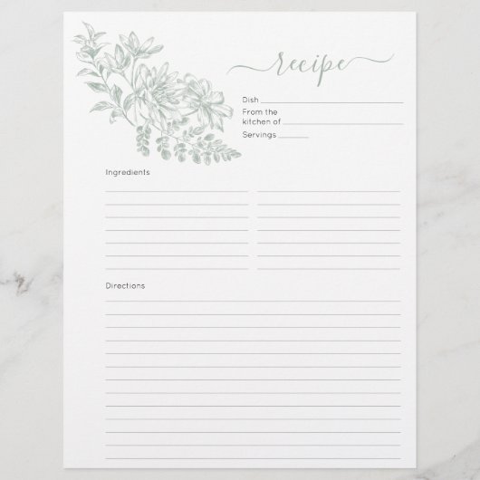 バインダー用の両面セージ緑レシピページ チラシ (裏面)