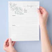 バインダー用の両面セージ緑レシピページ チラシ (手)