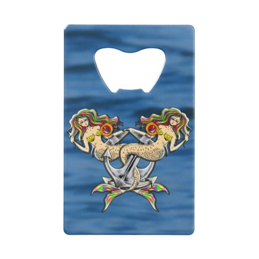 バインドされたメルメイド航海の-海愛好家のためのデザイン クレジットカード栓抜き (裏面)