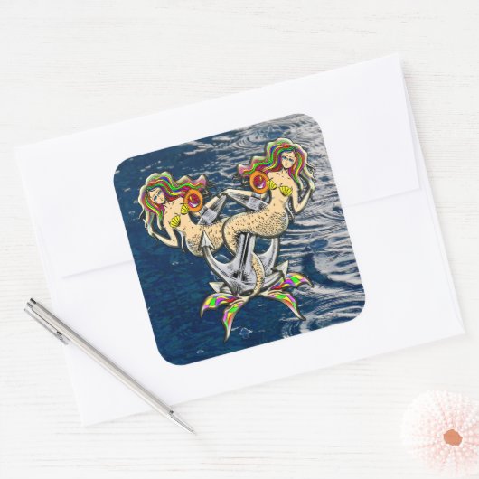 バインドされたメルメイド航海の-海愛好家のためのデザイン スクエアシール (封筒)