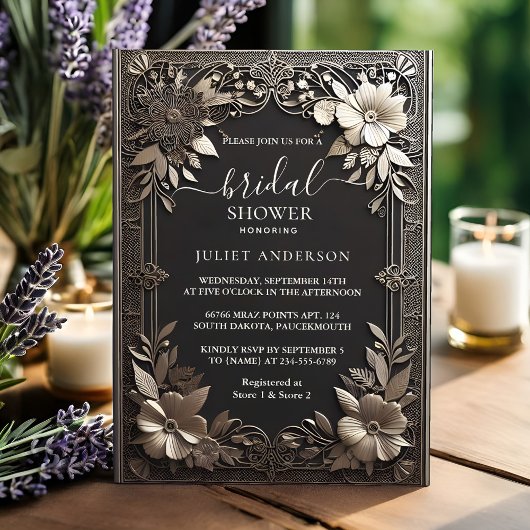 バイヴィンテージフローラ金箔エンボスブライダルシャワー 招待状