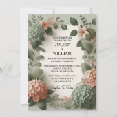 バイ赤面パステルピーチミントモスセージ結婚グリーン 招待状 (正面)