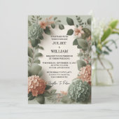 バイ赤面パステルピーチミントモスセージ結婚グリーン 招待状 (スタンド正面)