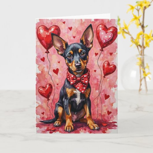 バウセロンのバレンタイン犬  ハートと共に座るレッド カード (黄色い花)