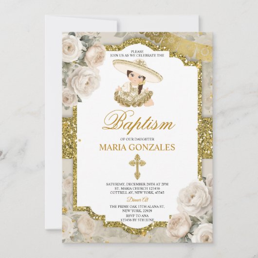 バウティスペインのゾフィエスタキュート小さな女の子バプテスマ 招待状 (正面)
