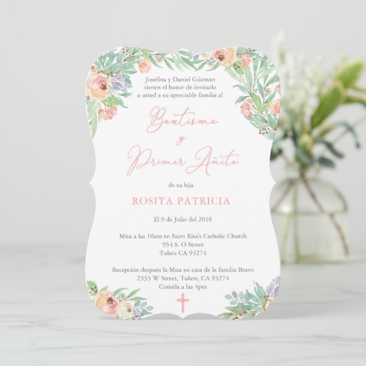 バウティスモスペインのバプテスマ&女子のための最初の誕生日 招待状 (スタンド正面)