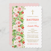 バウティズムとファーストバースデー フレッシュストロベリー 招待状 (正面/裏面)