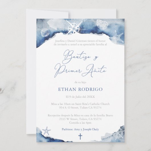 バウティゾアニ航海のーノバプテスマ1歳スペインの誕生日 招待状 (正面)