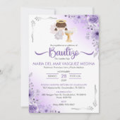 バウティゾインビタシオンキュートガールエンジェルフラワーズバプテスマ 招待状 (正面)
