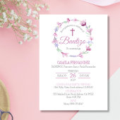 バウティゾインビタシオンキュートクロスピンク花バプテスマ 招待状