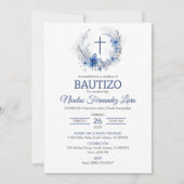 バウティゾインビタシオンキュートクロスブルーフラワーバプテスマ 招待状 (正面)