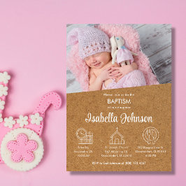 バウティゾインビタシオンキュート写真エレガントガールバプテスマ 招待状