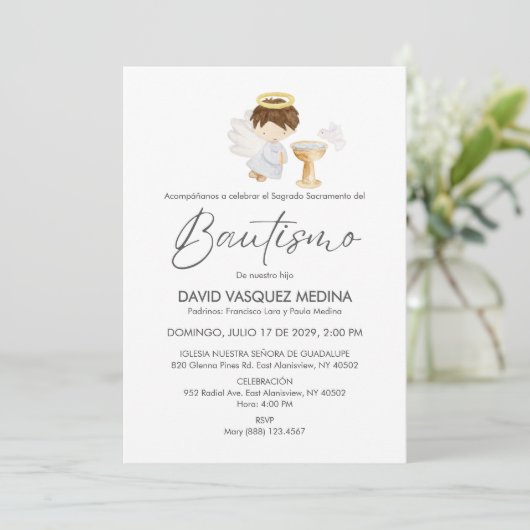 バウティゾインビタシオンキュートBOYエンジェルシンプルバプティズム 招待状 (スタンド正面)
