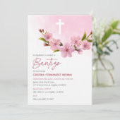 バウティゾインビタシオンバプテスマ日本のピンクの花 招待状 (スタンド正面)