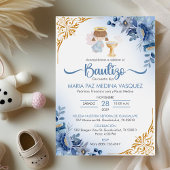 バウティゾインビタシオンブルーフラワーズガールエンジェルバプテスマ 招待状