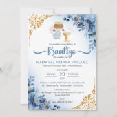 バウティゾインビタシオンブルーフラワーズガールエンジェルバプテスマ 招待状 (正面)