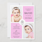 バウティゾインビタシオンベビーガールかわいいカトリックの洗礼 招待状 (正面)