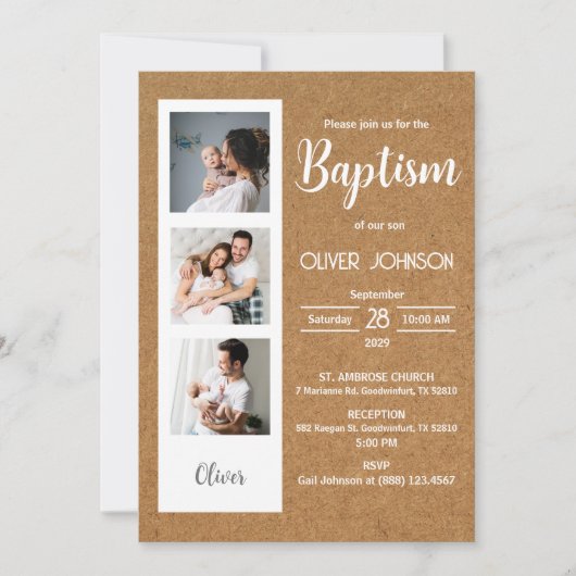 バウティゾインビタシオン男の赤ちゃんまたはガールフォトバプテスマ 招待状 (正面)