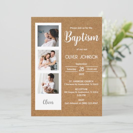 バウティゾインビタシオン男の赤ちゃんまたはガールフォトバプテスマ 招待状 (スタンド正面)