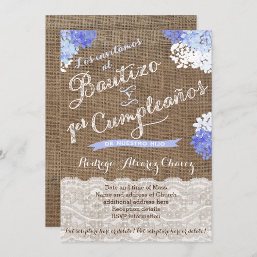 バウティゾイ1erクンプル，ラティーノバプテスマ誕生日 招待状 (正面/裏面)