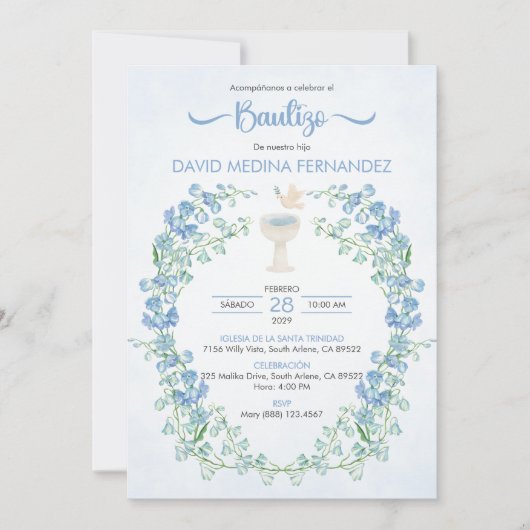 バウティゾスペインのインビタシオンキュートChaliceバプテスマ 招待状 (正面)