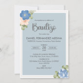 バウティゾスペインのインビタシオンブルーフラワーズバプテスマ 招待状 (正面)