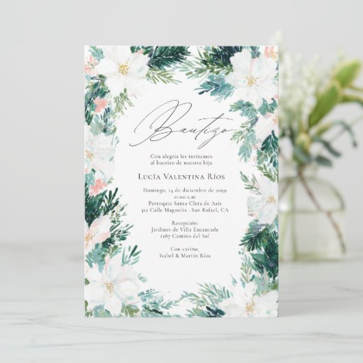 バウティゾスペインのウィンターフラワーズポインセチア洗礼 招待状 (スタンド正面)