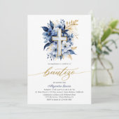 バウティゾネイビーブルー&金ゴールドウォーターカラースペインの 招待状 (スタンド正面)