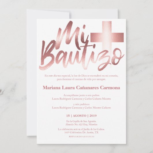 バウティゾバプテスマスペインのス語フェイクバラ金ゴールド 招待状 (正面)
