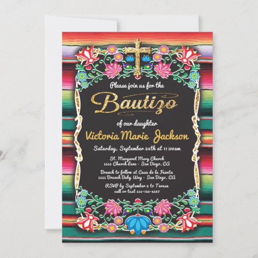 バウティゾメキシカンフィエスタパーティー金ゴールドグリッタークロス 招待状 (正面)