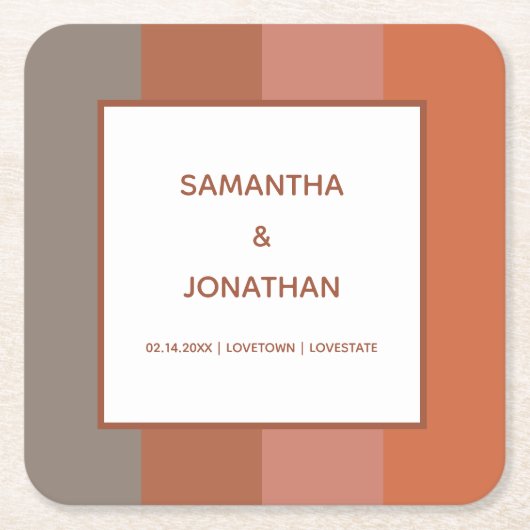 バウハウスカストライプのスタムウェディング スクエアペーパーコースター (正面)