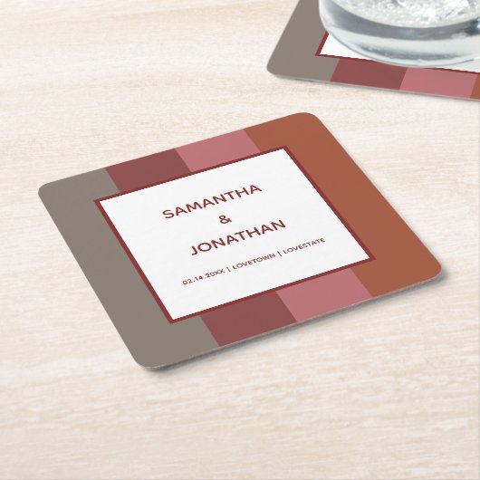 バウハウスカストライプのスタムウェディング スクエアペーパーコースター (アングル)