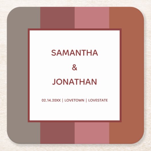 バウハウスカストライプのスタムウェディング スクエアペーパーコースター (正面)