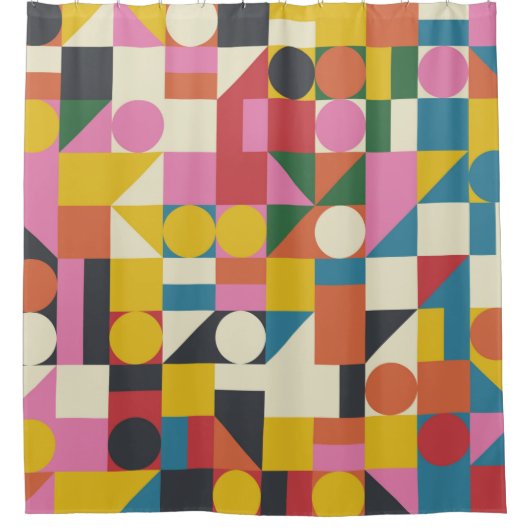 バウハウスコンポジションアートワーク(ヴィンテージパブスト) シャワーカーテン (正面)