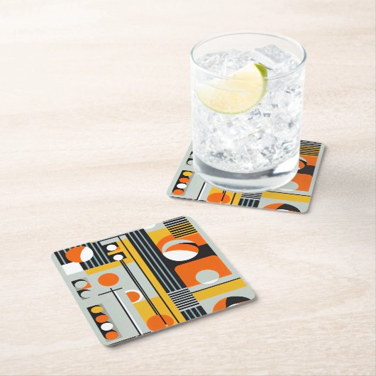 バウハウスジオメトリックデザイン01最適 スクエアペーパーコースター (インサイチュ)