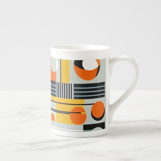 バウハウスジオメトリックデザイン01最適 ボーンチャイナマグカップ (右)