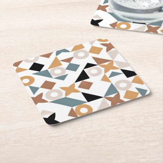バウハウスジオメトリックXOXOスクエア紙飲み物用コースター スクエアペーパーコースター (アングル)