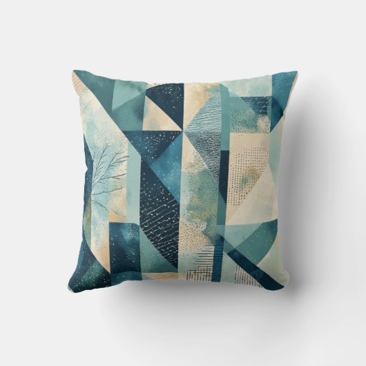 バウハウススタイルジオメトリックサージアンドブルーランバー クッション (裏面)