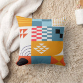 バウハウススタイルジオメトリックブルー&金ゴールド クッション (ブランケット)