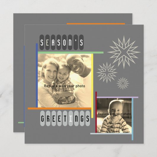 バウハウススタイルレトロモダンアートクリスマス シーズンカード (正面/裏面)