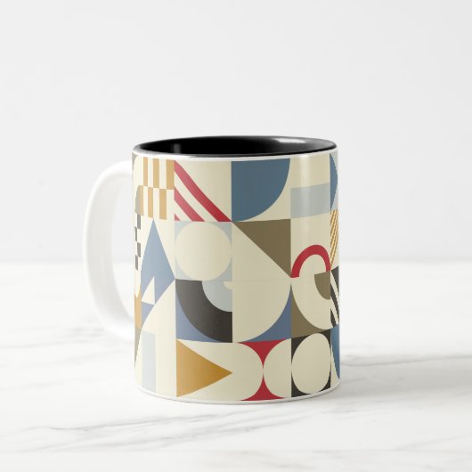 バウハウススタイル幾何形状デザイン ツートーンマグカップ (正面左)