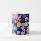 バウハウスタイル模様ダークブルーとスローガン コーヒーマグカップ (正面左)